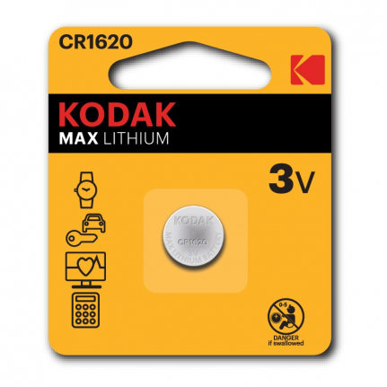 Батарейка Kodak CR1620-1BL, 3В, Li, (1/60/240)