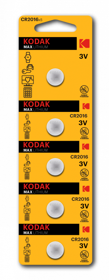 Батарейка Kodak CR2016-5BL, 3В, (5/60/360)