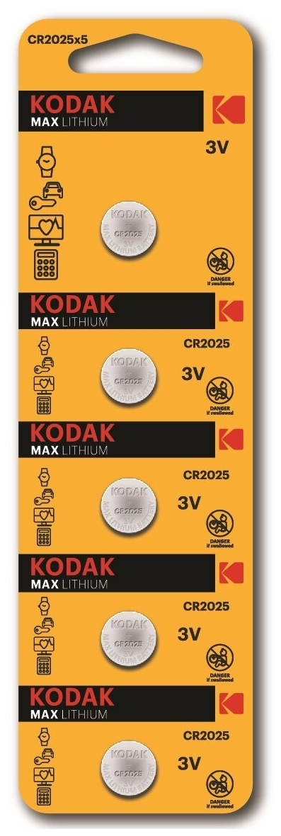 Батарейка Kodak CR2025-5BL, 3В, (5/60/360)