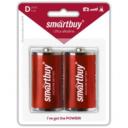 Батарейка D SmartBuy LR20-2BL, (2/12/96) (ЦЕНА ЗА ШТУКУ)