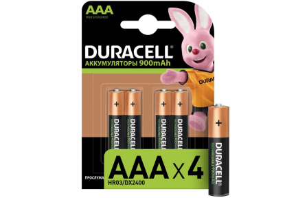 Аккумулятор AAA Duracell, HR03-4BL, 850mAh, предзаряж-е, (4/40/15000) ШТУЧНО!