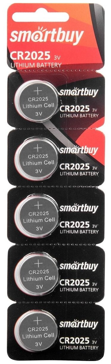 Батарейка SmartBuy CR2025-5BL, 3В, (5/100/4000)