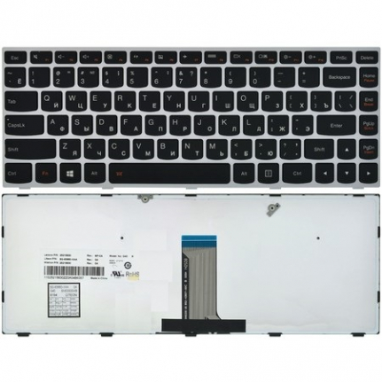 Клавиатура для ноутбука Lenovo IdeaPad Flex 2-14 черная, рамка серебряная (Lenovo, Черный, русская,