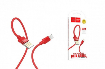 Кабель USB - Apple 8 pin HOCO U55 Outstanding, 1.2м, круглый, 2.4A, ткань, цвет: красный