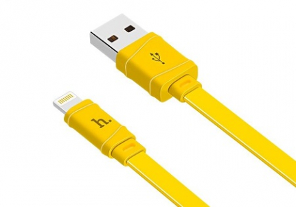 Кабель USB - Apple 8 pin HOCO X5 Bamboo, 1.0м, плоский, 2.1A, силикон, цвет: жёлтый