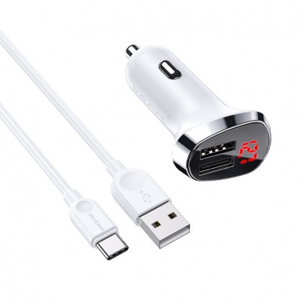 АЗУ 2 USB Borofone, Auspicious, BZ15, 2400mA, пластик,дисплей,Type-C,черный