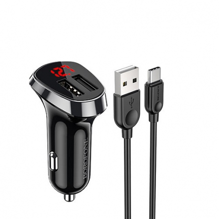 АЗУ 2 USB Borofone, BZ15, Auspicious, 2400mAh, кабель Type-C, цвет: чёрный