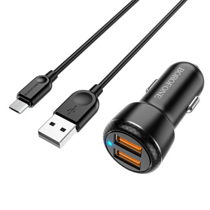 АЗУ 2 USB Borofone BZ17, Core, 3000mA, кабель микро USB, 1.0м, цвет: чёрный