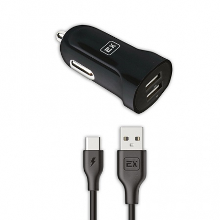 АЗУ 2 USB Exployd, EX-Z-586, Classic, 3400mA, кабель Type-C, цвет: черный