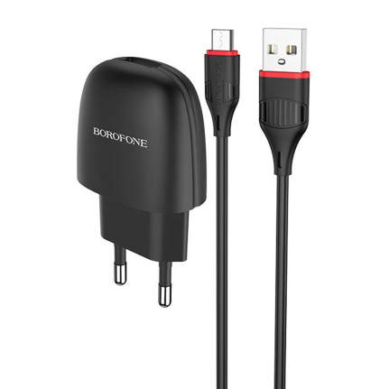 СЗУ 1 USB Borofone BA49A, Vast power, 2100mA, кабель микро USB, цвет: чёрный