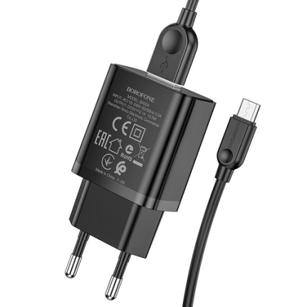 СЗУ 1 USB Borofone BA52A, Gamble, 2100mA, кабель Type-C, цвет: чёрный