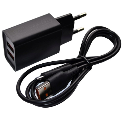 СЗУ 2USB DENMEN DC02V, кабель micro USB 2,1A , черный