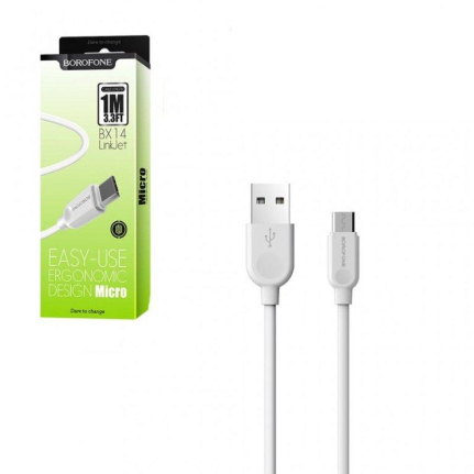 Кабель USB - микро USB Borofone BX14, 1.0м, 2.4A, цвет: белый