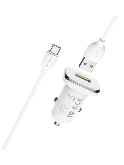 АЗУ 1 USB Borofone BZ12A, Lasting, 3000mA, QC3.0, FCP, AFC, кабель Type-C, цвет: белый