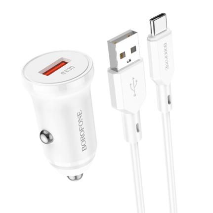 АЗУ 1 USB Borofone BZ18, QC, AFC, FCP, кабель Type-C, цвет: белый