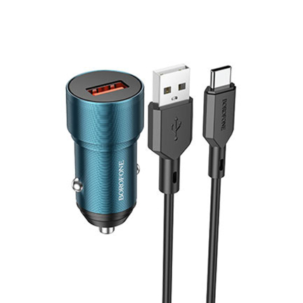 АЗУ 1 USB Borofone BZ19A, Wisdom, 18Вт, QC3.0, кабель Type-C, цвет: синий