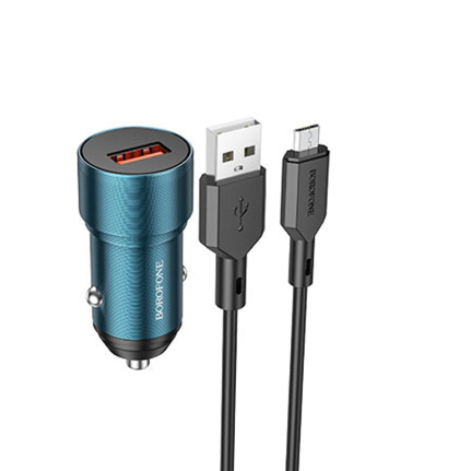 АЗУ 1 USB Borofone BZ19A, Wisdom, 18Вт, QC3.0, кабель микро USB, цвет: синий