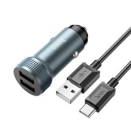 АЗУ 2 USB HOCO Z49, Level, кабель Type-C 1.0м, цвет: серый