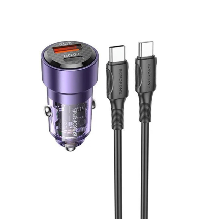 АЗУ 1 USB, Type-C Borofone BZ20, Smart, PD, QC, кабель Type-C-Type-C, цвет: фиолетовый