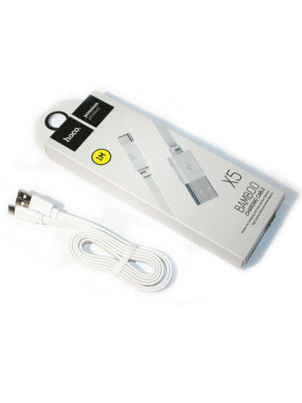Кабель USB - Type-C HOCO X5 Bamboo, 1.0м, плоский, 3.0A, силикон, цвет: белый