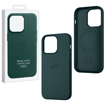 Чехол для iPhone 14 Pro Max Leather Case 100% ORG Forest Green (MagSafe) c LOGO