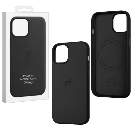 Чехол для iPhone 14 Leather Case 100% ORG Midnight (MagSafe) c LOGO
