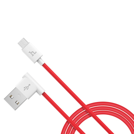 Кабель USB - микро USB HOCO UPM10 , 1.2м, круглый, 2.1A, силикон, боковой, цвет: красный