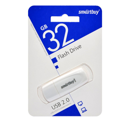 Флеш-накопитель 32Gb SmartBuy Scout, USB 2.0, пластик, белый