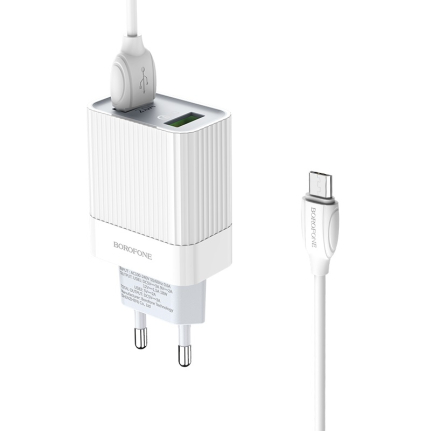 СЗУ 2 USB Borofone BA39A, Speedway, 2400mA, 18Вт, QC3.0, кабель микро USB, цвет: бе