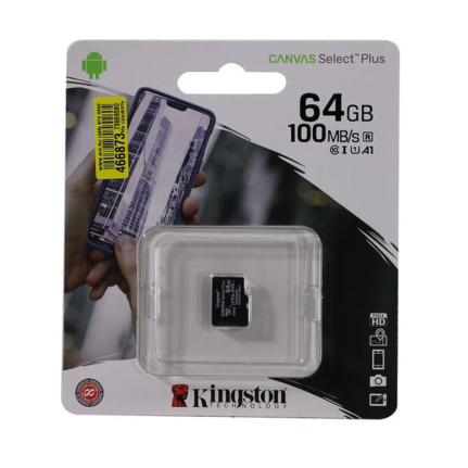 Карта памяти microSDXC 64Gb Kingston, Canvas Select Plus, Class10, UHS-I U1 A1 100Mb/s, без адаптера