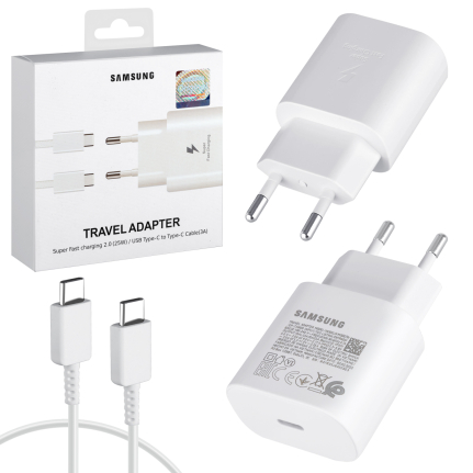 СЗУ  "Samsung" (Type-C) 25W + кабель Type-C, 3A (белый) ПРЕМИУМ ПЛЮС